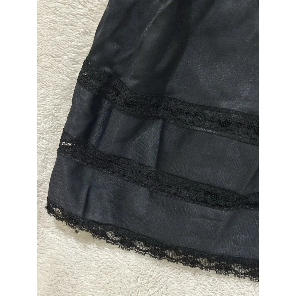 Vintage JC PENNEY Black Long Nylon Nightgown Dress Lace‎ Union Sz 16/38 Lingerie